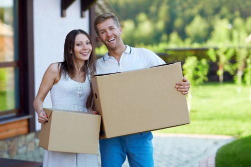 Packed boxes and furniture ready for student removals