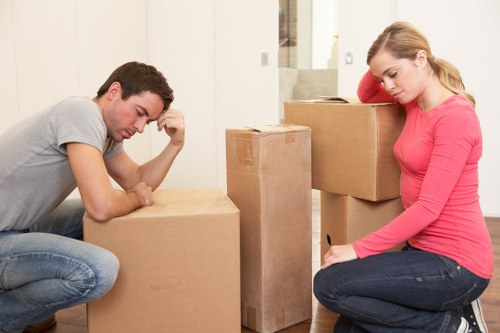 Office relocation boxes and equipment prepared for a Notting Hill move