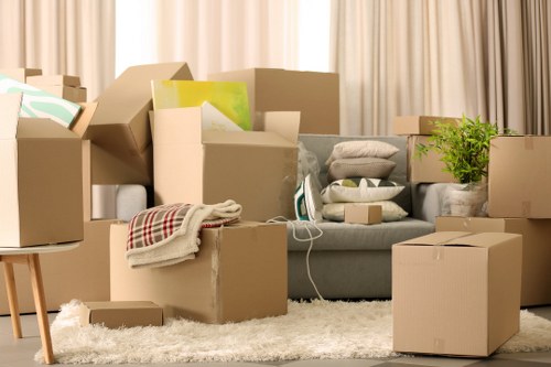 Packed commercial items ready for transport during a Notting Hill relocation